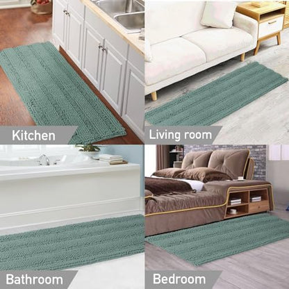 Turquoize Bathroom Runner Rug 17"x47", Soft Absorbent Chenille Bath Rug