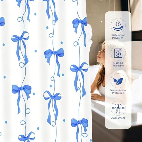 Bow Shower Curtain for Bathroom, Teen Girls Theme, Navy Blue, 72x72 Inches
