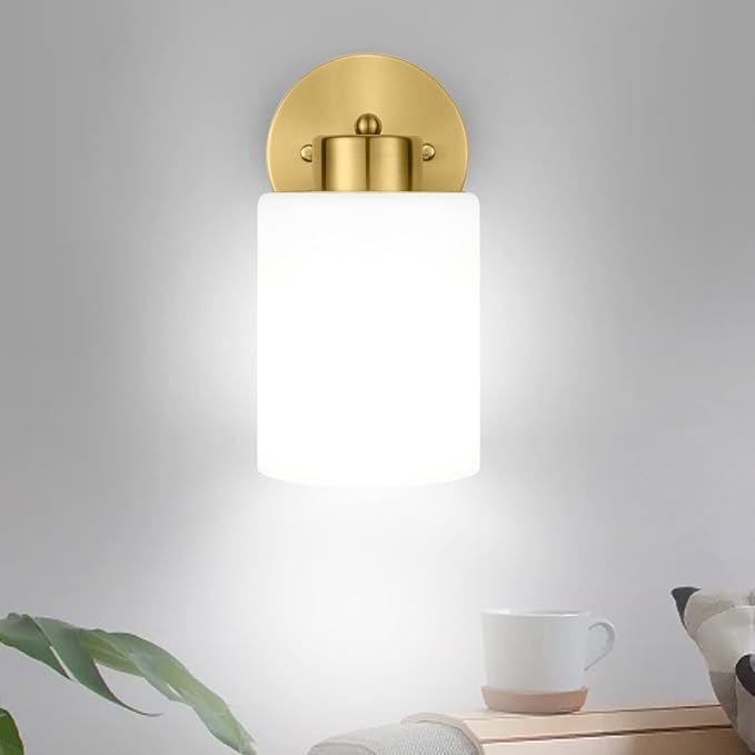 Frosted Wall Sconce Set of Two,Gold Sconce Bathroom Lighting,Modern Brass Vanity Light,Mid-Century Vanity Sconces for Bathroom,Livingroom,Kitchen
