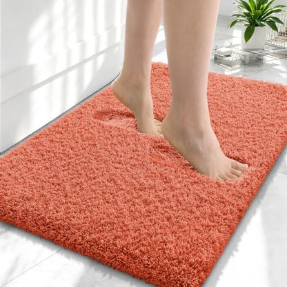 OLANLY Microfiber Small Bathroom Rugs 24x16, Soft Absorbent Bath Mat, Coral