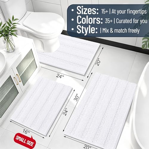 Smiry Thick Chenille Large Bathroom Runner Rugs 59x35, Soft Bath Mat, White