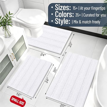 Smiry Thick Chenille Large Bathroom Runner Rugs 59x35, Soft Bath Mat, White