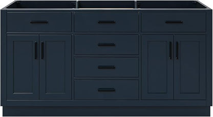 ARIEL Hepburn 66-inch Bathroom Vanity Base Cabinet,Solid Wood, 4 Soft Closing Doors, 6 Dovetail Drawers, Midnight Blue