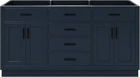 ARIEL Hepburn 66-inch Bathroom Vanity Base Cabinet,Solid Wood, 4 Soft Closing Doors, 6 Dovetail Drawers, Midnight Blue