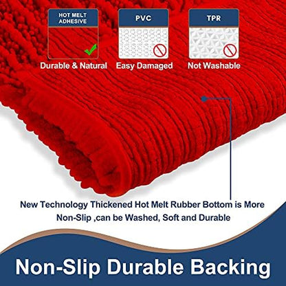 Luxury Chenille Red Bathroom Rugs Sets 2 Piece, Thickened Hot Melt Rubber Bottom Bath Mats for Bathroom Non Slip,Bath Rugs Quick Dry Machine Washable for Shower Mat (32"x20"+17"x24")