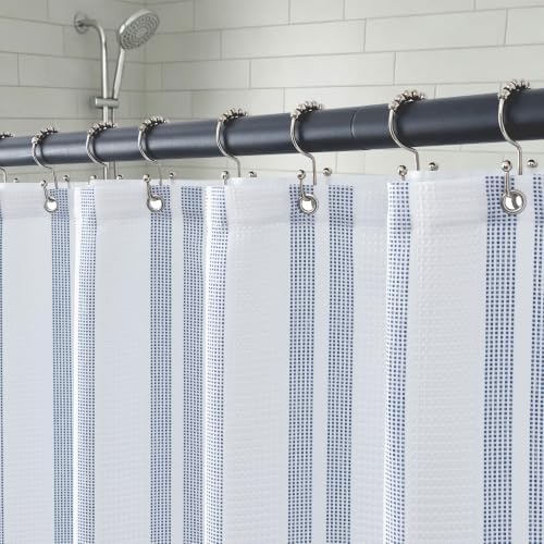 ORTIGIA 3 in 1 Waterproof Shower Curtain PEVA Liner Set 72x72 Inch,Blue