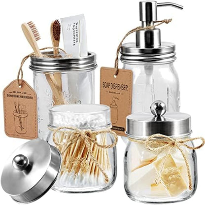 Amolliar Mason Jar Bathroom Accessories Set, 4 PCS Glass Bathroom Set