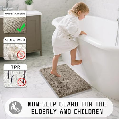 Yimobra Long Bathroom Rugs 47"x24", Extra Soft Non Slip Bath Mat for Tub, Super Absorbent Quick Dry Shaggy Rug Floor Carpet, Machine Washable,Camel