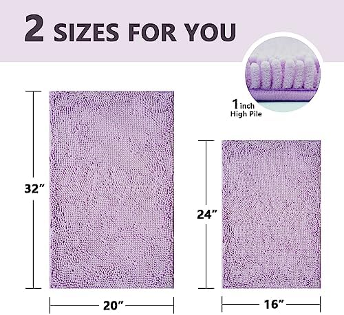 BOANKODU Bathroom Rugs Sets 2 Piece, Extra Soft Chenille Bath Mat Absorbent Bathroom Rug, Bathroom Mat with Sturdy PVC Non-Slip Bottom, Machine Washable Bath Rugs (Lavender)
