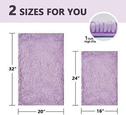 BOANKODU Bathroom Rugs Sets 2 Piece, Extra Soft Chenille Bath Mat Absorbent Bathroom Rug, Bathroom Mat with Sturdy PVC Non-Slip Bottom, Machine Washable Bath Rugs (Lavender)