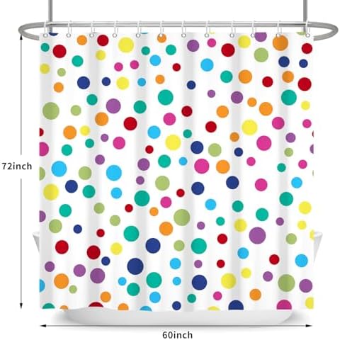 Colorful Polka Dots Shower Curtain, Kids Fun Bright Rainbow Waterproof Fabric Shower Curtain for Bathroom with Modern Abstract Geometric Bath Curtain Decor with Hooks, Machine Washable, 60''Wx72''L