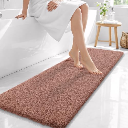 OLANLY Microfiber Bathroom Runner Rugs 59x20, Ultra Soft Bath Mat, Mocha
