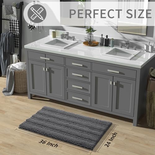 Yimobra Bathroom Rug Mat 36 x 24, Non Slip and Super Absorbent Bath Mat,Machine Washable Quick Dry,Ultra Plush Chenille Shower Rugs for Bathroom Floor Sink Tub and Shower Outside,Dark Gray
