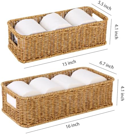 2pcs Toilet Paper Basket, Rectangular Wicker Bathroom Storage Basket, Waterproof Handwoven Toilet Paper Rolls Organizer Baskets for Apartment, Bedroom, Bathroom, Kitchen Shelf (Beige)