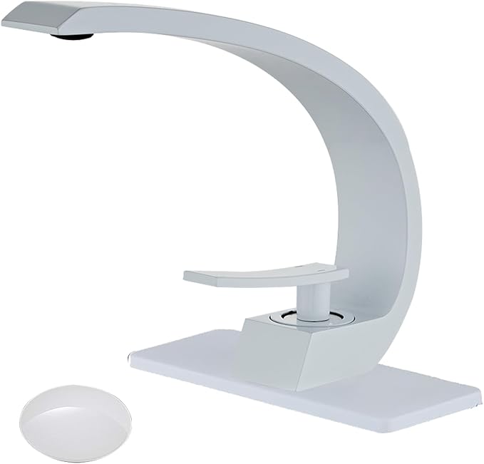 White Finish Bathroom Sink Faucet,Unique Design and Pop Up Drain
