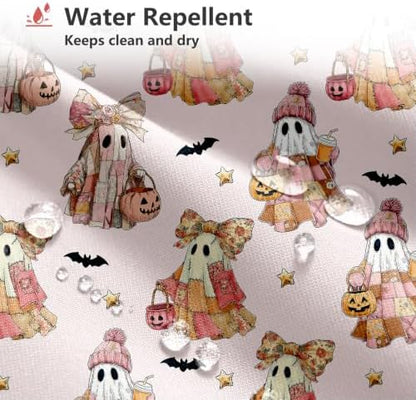 MEHOFOND Halloween Pink Patchwork Ghost Shower Curtain Pumpkin Bath Decor