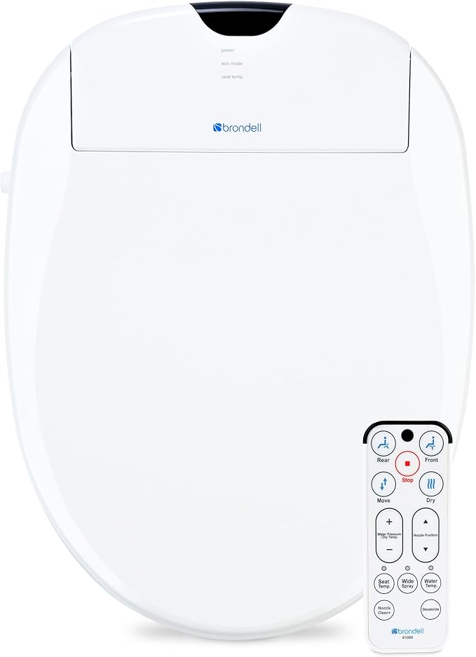Brondell S1000-RW Swash Electric Bidet Toilet Seat with Oscillating Stainless Steel Nozzle, Round, S1000-Standard Profile