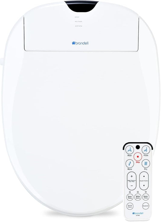 Brondell S1000-RW Swash Electric Bidet Toilet Seat with Oscillating Stainless Steel Nozzle, Round, S1000-Standard Profile