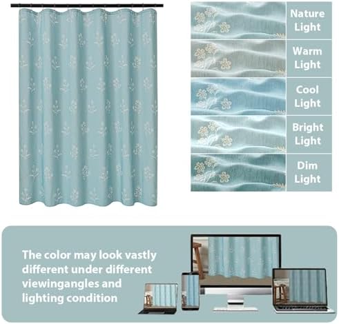 ORTIGIA Light Blue Linen Shower Curtain Farmhouse Vintage Floral Shower Curtains Baby Blue Boho Rustic Block Print Cottagecore Decor for Bathroom 72 W x 72 L