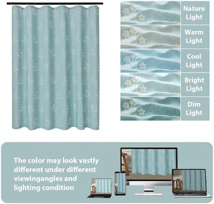 ORTIGIA Light Blue Linen Shower Curtain Farmhouse Vintage Floral Shower Curtains Baby Blue Boho Rustic Block Print Cottagecore Decor for Bathroom 72 W x 72 L
