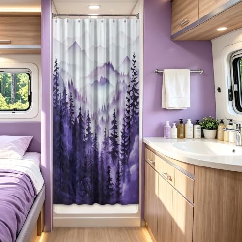 Dark Purple Forest Stall Shower Curtain, 47X64 in Narrow Small, Mountain