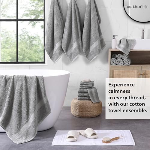 LANE LINEN Towel Set Soft Absorbent Quick Dry 100% Cotton 18 Piece - Grey