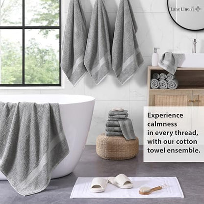 LANE LINEN Towel Set Soft Absorbent Quick Dry 100% Cotton 18 Piece - Grey