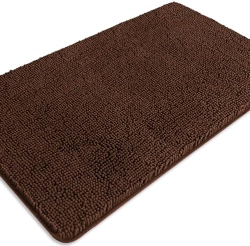 Brown Bathroom Rugs – Absorbent and Washable Bath Mat, Non-Slip, Thick Soft Chenille Bath Rugs for Bathroom Floor, Shower, Sink - 26" x 44"