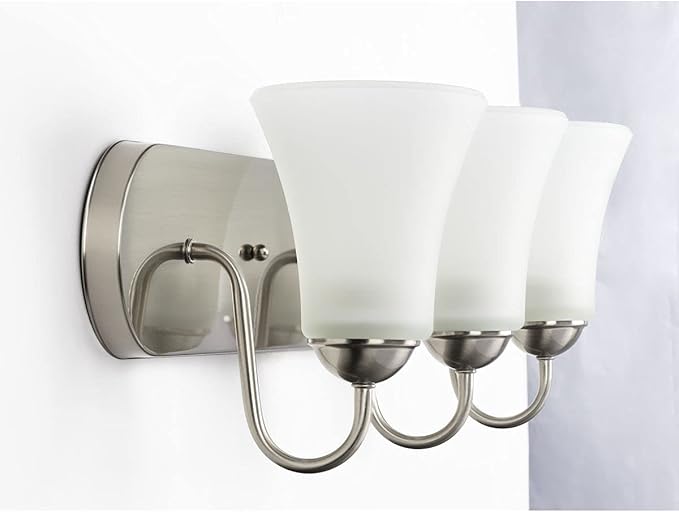 Progress Lighting Classic Collection 3-Light Etched Glass Traditional Bath Vanity Light Brushed Nickel