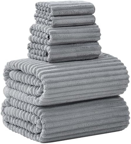 6 Piece Bath Towel Set, 40"x80" Oversized Bath Sheets, Grey