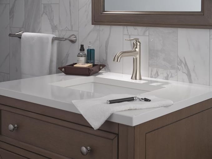 Delta Bonacci Brushed Nickel Bathroom Faucet 1 Hole, Single Hole Bathroom Sink Faucet for Vanity, Lumicoat Stainless 545-SS-PR-LPU-DST (Drain Not Included)
