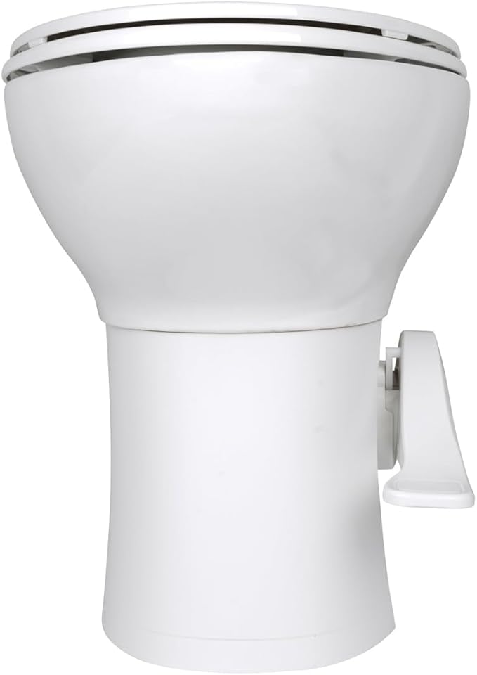 SEAFLO Ceramic Residential Height Camper/RV Toilet with Sprayer Attachment & Elongated Ceramic Bowl, 19” Standard Height, Gravity Flush System, Foot Pedal Operation, Soft Close Seat, 4-Year Warranty