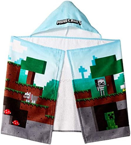 Jay Franco Minecraft Creeper Kids Hooded Towel Poncho, 100% Cotton