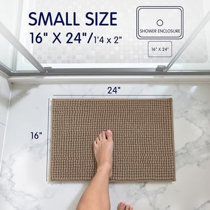 SUBRTEX Bathroom Rugs Chenille Bath Rug Soft Short Plush Bath Mat Soft Shower Mat Water Absorbent Shower Mat Quick Dry Machine Washable(Taupe Brown,18" x 24")