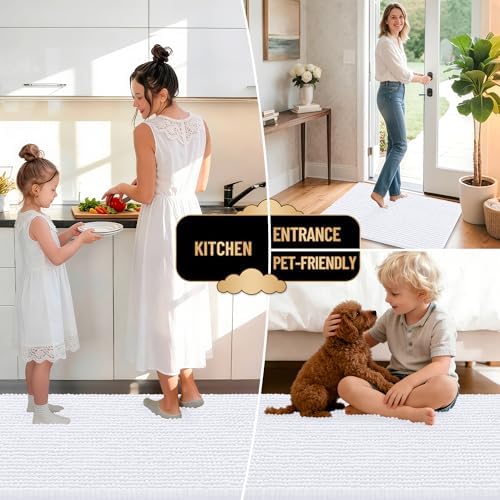 OLANLY Thick Chenille Bathroom Runner Rugs 70x24, Absorbent Bath Mat, White