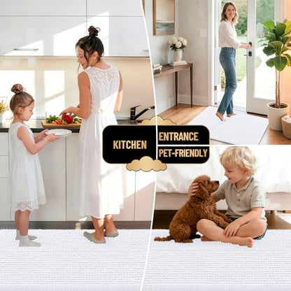 OLANLY Thick Chenille Bathroom Runner Rugs 70x24, Absorbent Bath Mat, White