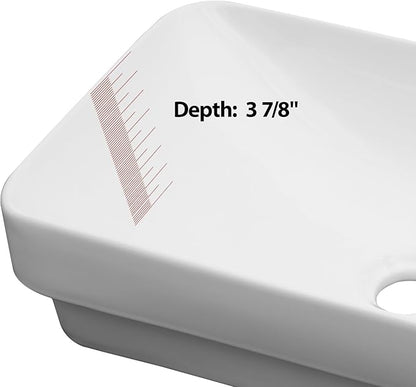 Lordear Vessel Sink Bathroom Semi Recessed Sink 19 x 12 Inch Rectangular White Ceramic Vessel Sink Modern Vanity Sink Bath Wash Sinks Bowl Above Counter Basin
