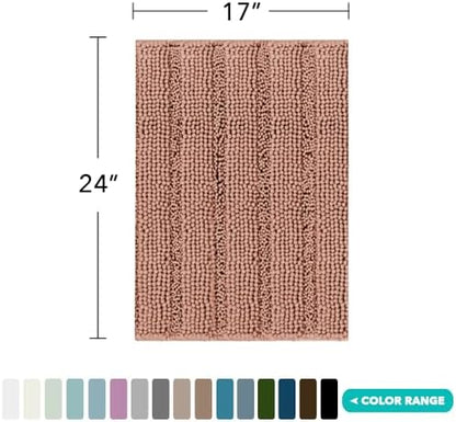 Turquoize Small Bathroom Rug 17x24, Absorbent Chenille Bath Rug, Muted Clay