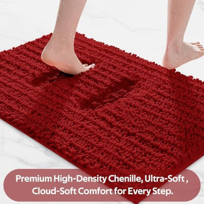 ACCUMTEK Upgrade Extra Large Red Bathroom Rug Set 3 Pieces Ultra Soft, Thick Absorbent Bath Mats, Non Slip Chenille Toilet Mat for Bathroom, Bedroom, Kitchen