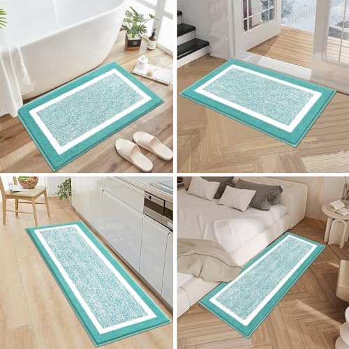 Pauwer Bathroom Rugs Sets 2 Piece, Non Slip Washable Bath Mat, Teal