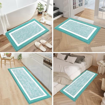 Pauwer Bathroom Rug Sets 3 Piece, Non Slip Washable Bath Mat, Teal