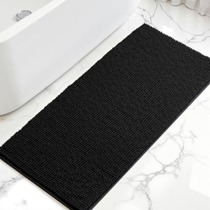 SUBRTEX Bathroom Rugs, 24" x 55" Chenille Bath Rug Soft Short Plush Bath Mat Soft Shower Mat Water Absorbent Shower Mat Quick Dry Machine Washable, Black