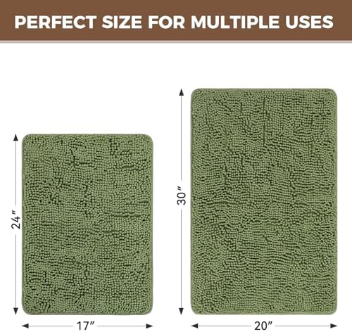Bcoimo Bath Rugs Mat Set,2 Piece Non Slip Chenille Sage Bathroom Mat Sets