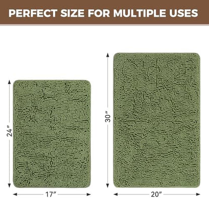 Bcoimo Bath Rugs Mat Set,2 Piece Non Slip Chenille Sage Bathroom Mat Sets