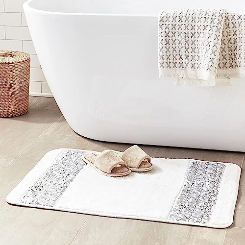 Zahari Home Sinatra Modern Bathroom Rug Classic Luxury Bath Rug Contemporary Decor Stylish Bath Mat for Shower Unique Design White Bathroom Rug Bath Shower Tub Decor Bling