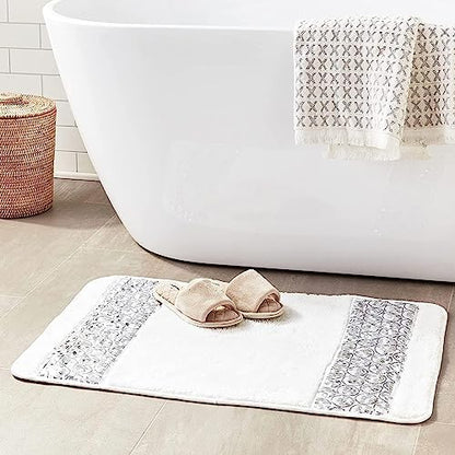 Zahari Home Sinatra Modern Bathroom Rug Classic Luxury Bath Rug Contemporary Decor Stylish Bath Mat for Shower Unique Design White Bathroom Rug Bath Shower Tub Decor Bling