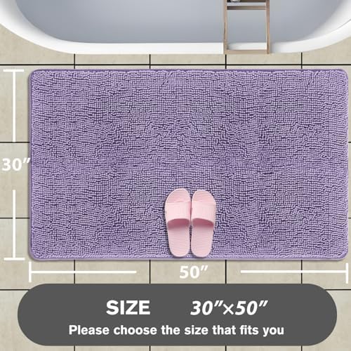 Bathroom Rugs 30 x 50 Inch – Extra Large Bath Mat | Absorbent and Washable Thick Chenille Bath Rugs Non-Slip Runner Rug for Bathroom, Shower, Tub(Lavender)