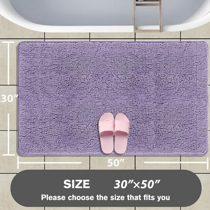 Bathroom Rugs 30 x 50 Inch – Extra Large Bath Mat | Absorbent and Washable Thick Chenille Bath Rugs Non-Slip Runner Rug for Bathroom, Shower, Tub(Lavender)