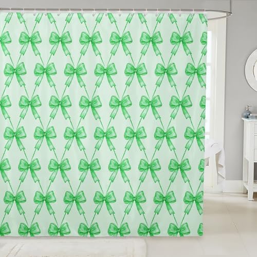 jejeloiu Cute Bow Bathroom Accessories 72"x84" Green Bowknot Shower Curtain for Bathroom Decor for Kids Boys Girls Kawaii Bath Curtain Waterproof Polyester Fabric for Stalls Bathtubs Princess