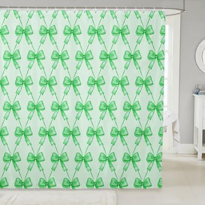 jejeloiu Cute Bow Bathroom Accessories 72"x84" Green Bowknot Shower Curtain for Bathroom Decor for Kids Boys Girls Kawaii Bath Curtain Waterproof Polyester Fabric for Stalls Bathtubs Princess